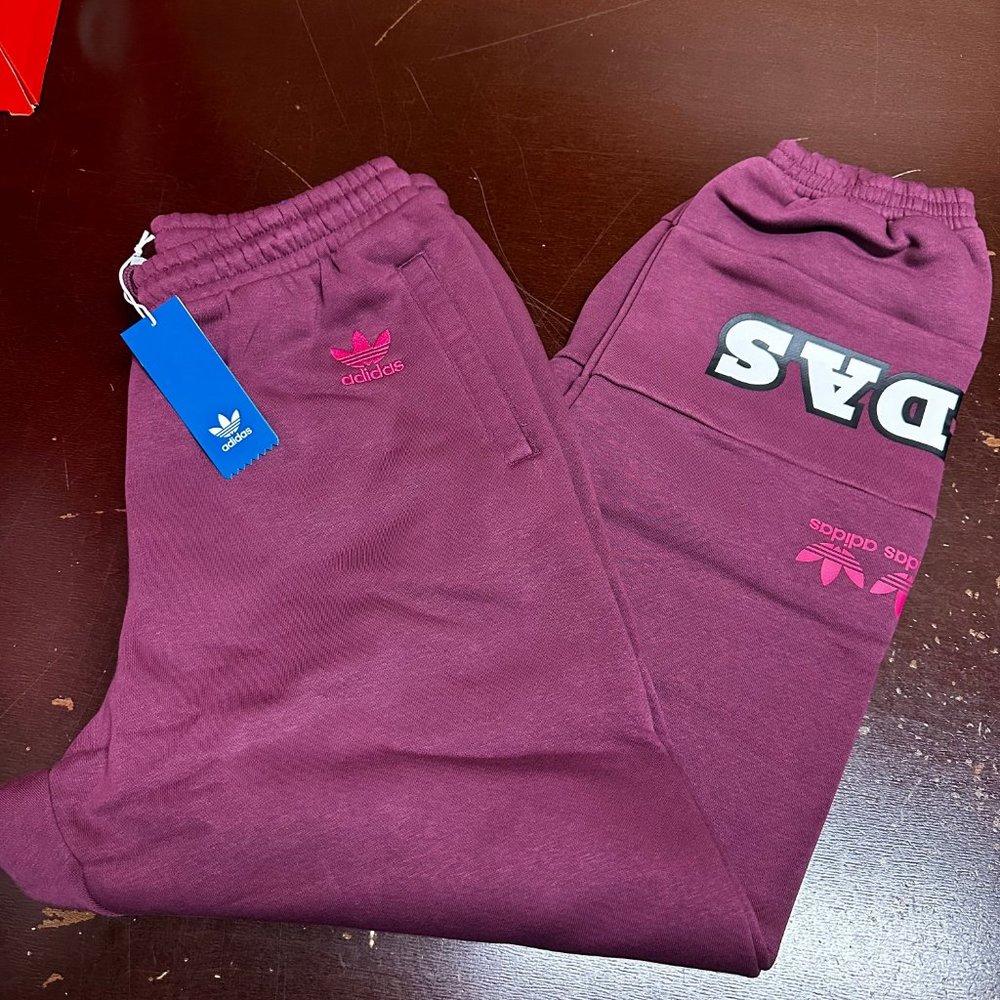 Adidas Womens Purple Originals Logo Drawstring Cuff Track Pants Size L XL